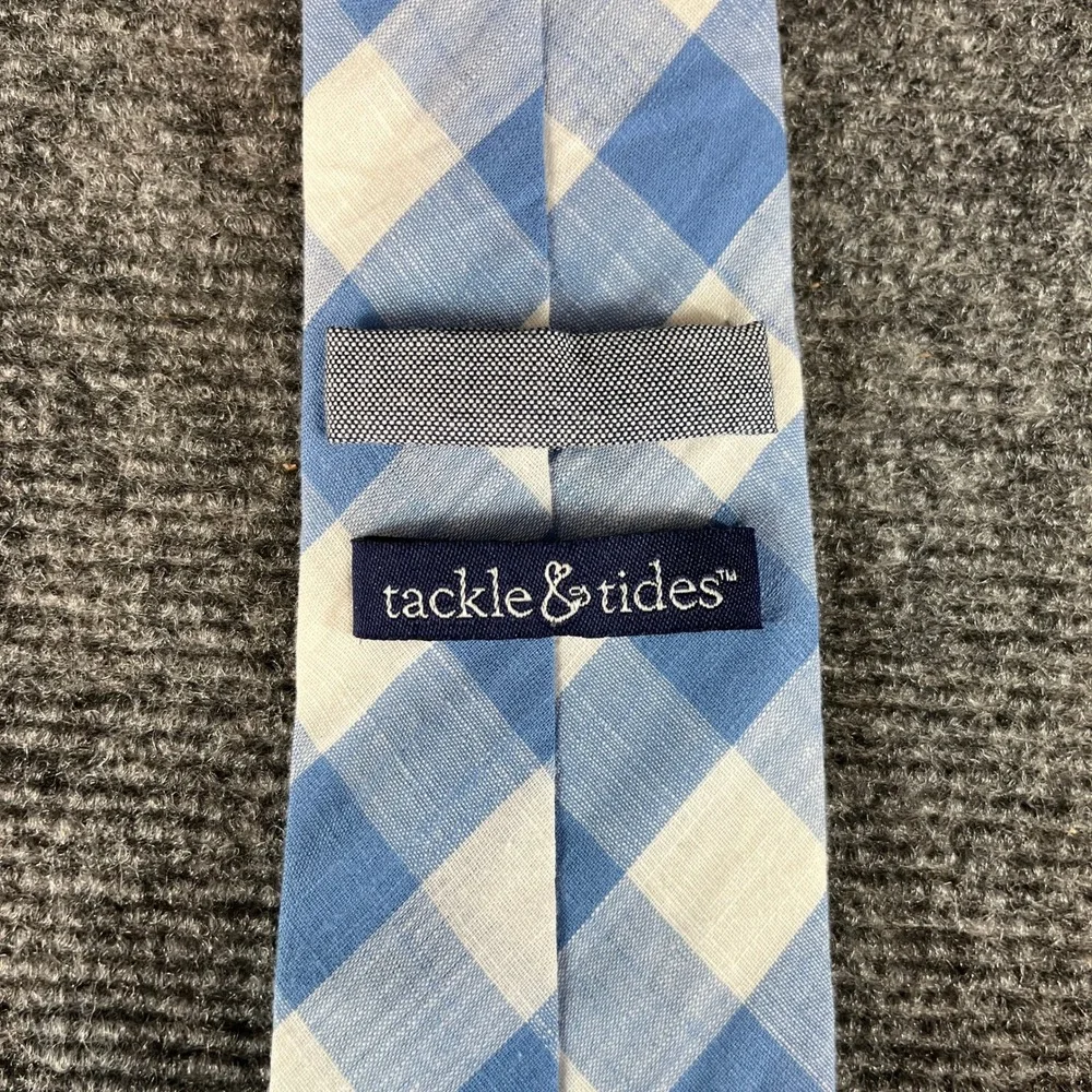 Tackle & Tides Mens Blue White Buffalo Plaid Gingham Cotton Necktie